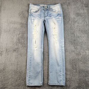 Machine Pour Neuf Mode Distressed Blue Denim Jeans Women's Size 3 Cotton Blend